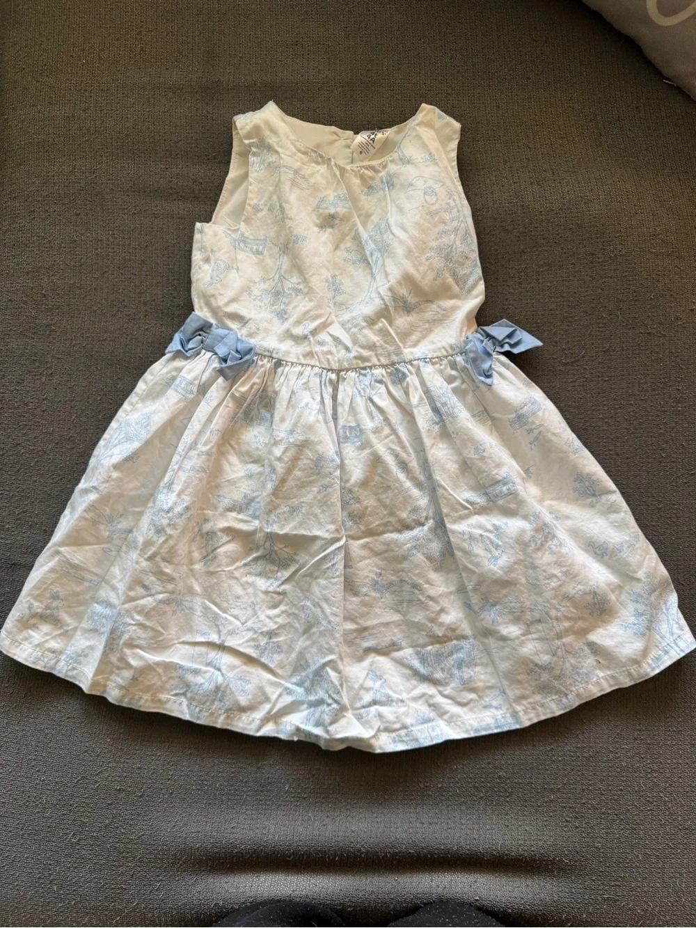 Carter's White and Light Blue Floral Sleeveless Dress with Side Bows